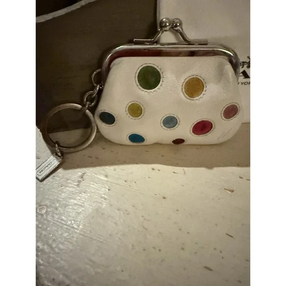 Vintage Coach Special Edition Polka Dot Kisslock frame Coin Keychain Very Rare - Picture 5 of 11